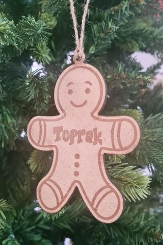 Ahşap İsme Özel Kurabiye Adam Gingerbread Şekilli Yılbaşı Ağaç Süsü
