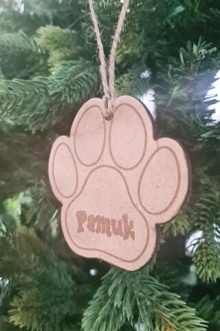 Ahşap İsme Özel Kedi Patisi Şekilli Evcil Hayvan Yılbaşı Ağaç Süsü