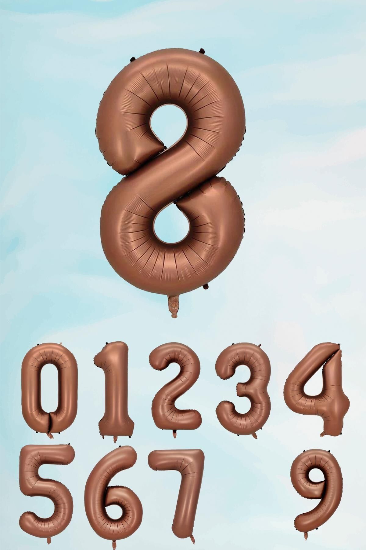 Retro Çikolata Kahve Renk Rakam Balon 80 cm Retro Renk Yaş Balonları 8
