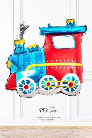 Mavi Kırmızı Tren Folyo Balon