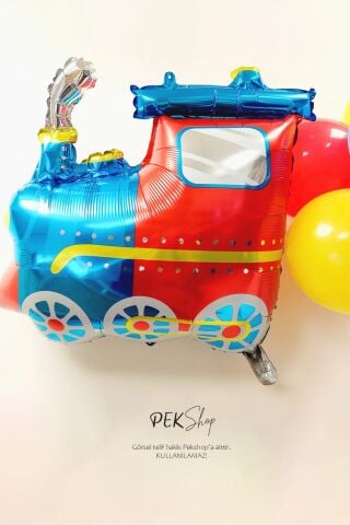 Mavi Kırmızı Tren Folyo Balon