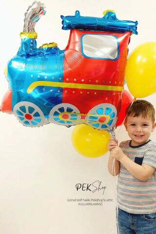 Mavi Kırmızı Tren Folyo Balon