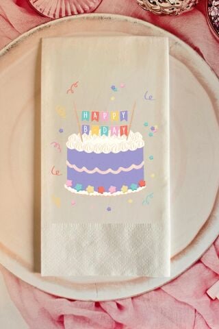 Rengarenk Doğum Günü Pastası Baskılı Doğum Günü Peçetesi 20li