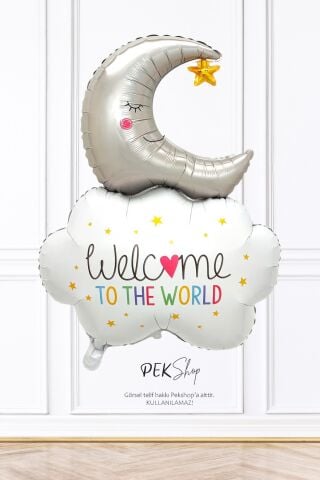 Aylı Bulut Balon Welcome To The World Yazılı Doğum Baby Shower Balonu 9634