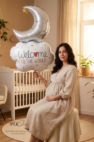 Aylı Bulut Balon Welcome To The World Yazılı Doğum Baby Shower Balonu 9634