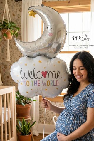 Aylı Bulut Balon Welcome To The World Yazılı Doğum Baby Shower Balonu 9634