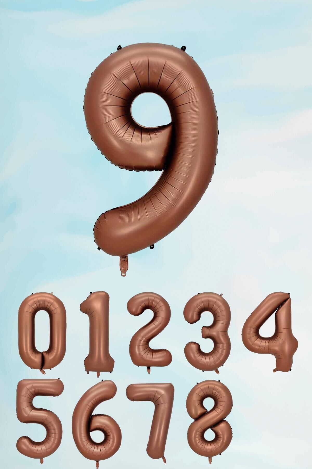 Retro Çikolata Kahve Renk Rakam Balon 80 cm Retro Renk Yaş Balonları 9