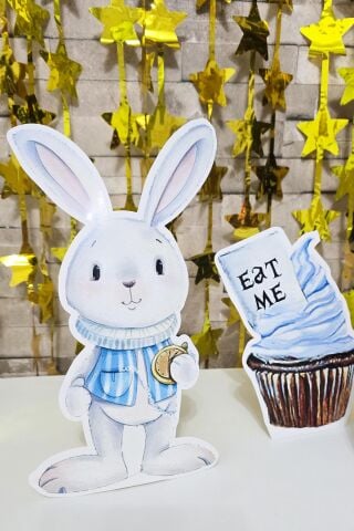 Alice in Wonderland Tema Doğum Günü Ayaklı Pano Seti Alice in Wonderland Doğum Günü Masa Üstü Panolar