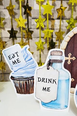 Alice in Wonderland Tema Doğum Günü Ayaklı Pano Seti Alice in Wonderland Doğum Günü Masa Üstü Panolar