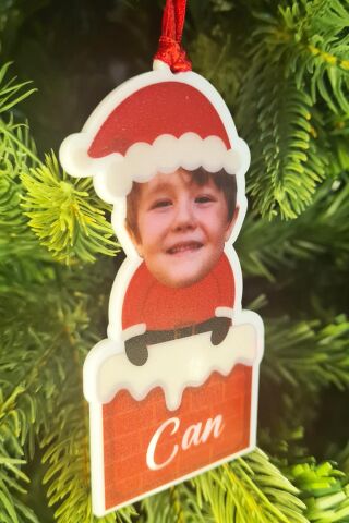 Fotoğraflı Noel Baba Baca Tasarım Yılbaşı Ağaç Süsü Yeni Yıl Süslemeleri