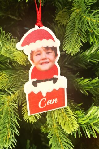 Fotoğraflı Noel Baba Baca Tasarım Yılbaşı Ağaç Süsü Yeni Yıl Süslemeleri